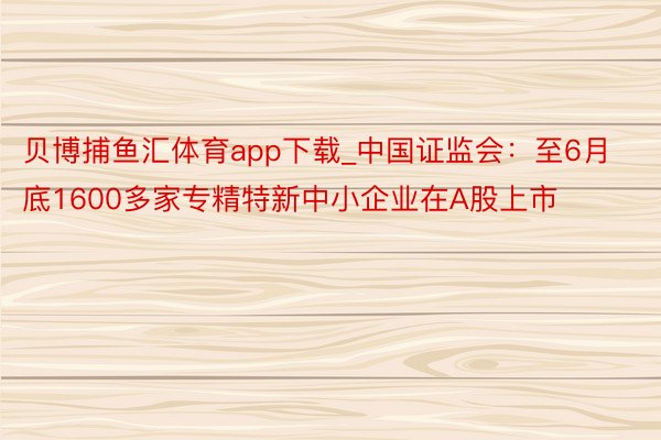 贝博捕鱼汇体育app下载_中国证监会：至6月底1600多家专精特新中小企业在A股上市