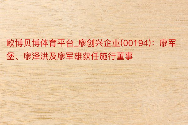 欧博贝博体育平台_廖创兴企业(00194):廖军堡、廖泽洪及廖军雄获任施行董事