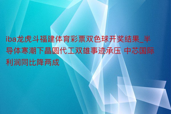 iba龙虎斗福建体育彩票双色球开奖结果_半导体寒潮下晶圆代工双雄事迹承压 中芯国际利润同比降两成